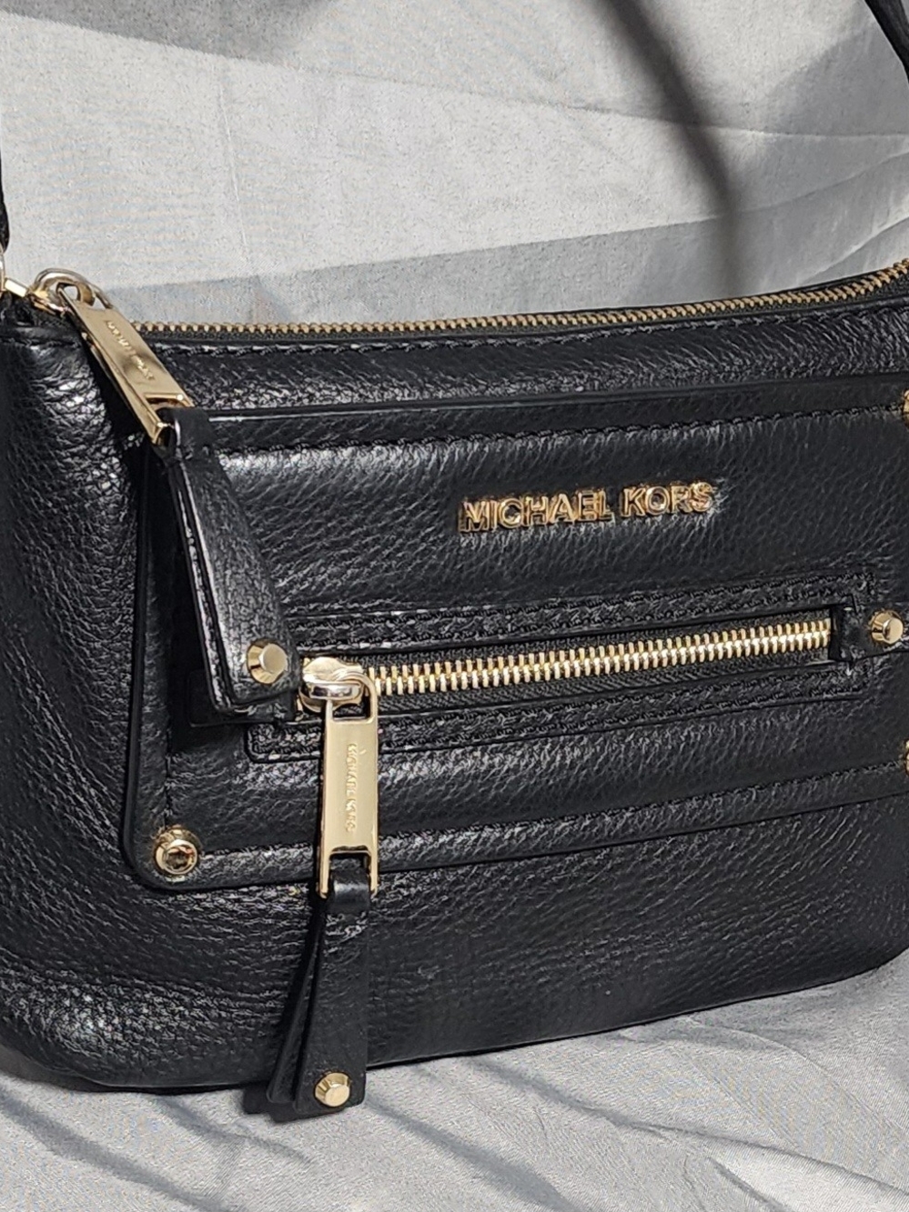 Michael Kors Black Soft Leather Crossbody Bag Purse W/ Gold Hardware
